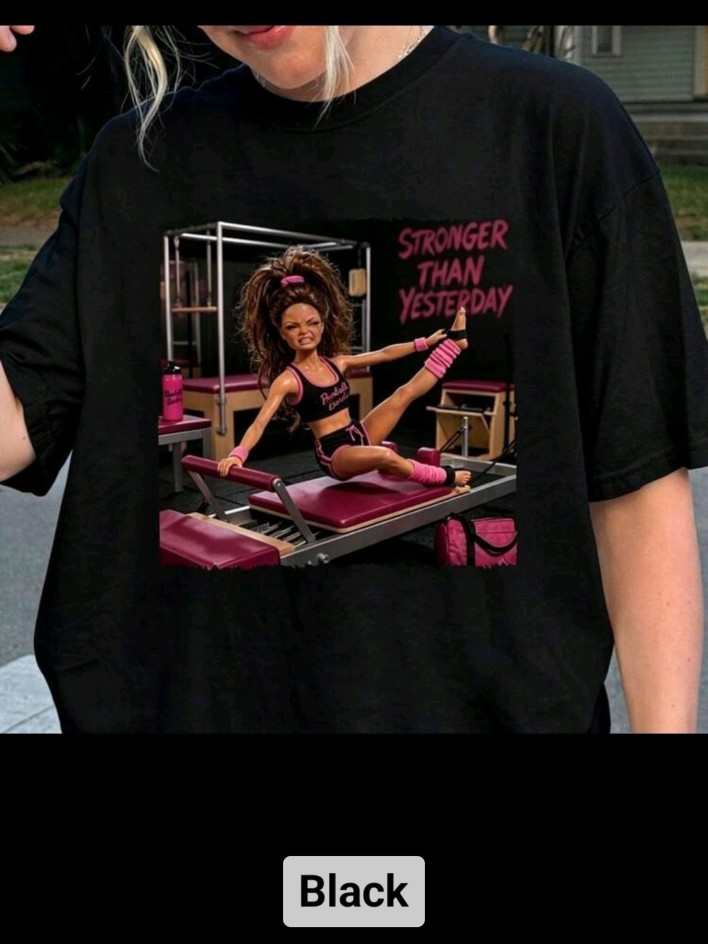 Stronger Than Yesterday Graphic Tee - Black with Pink Accents